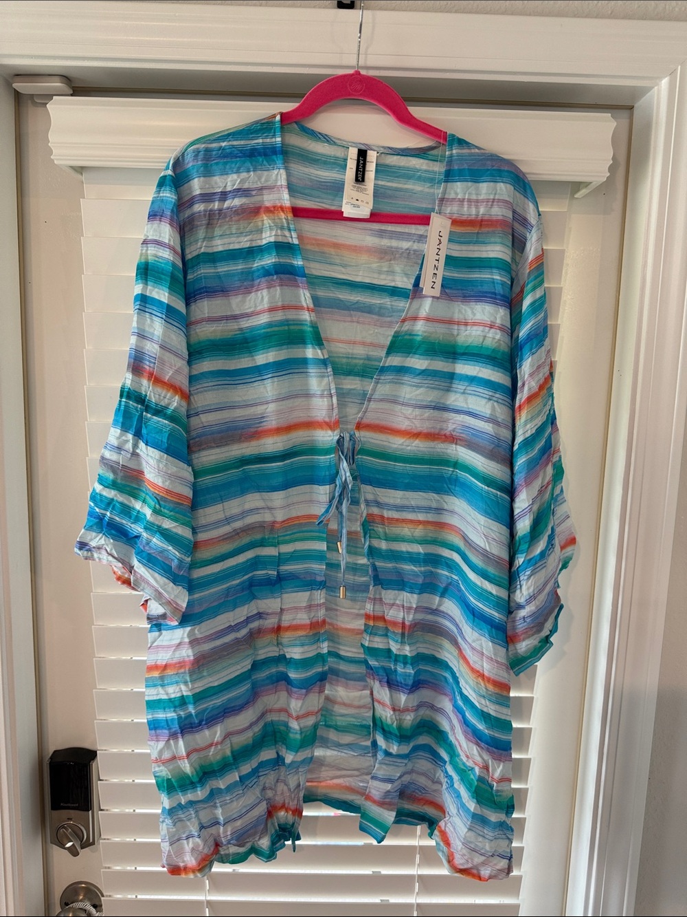 Lightweight Striped Kimono/Swim cover 👘 Open-Front Cover-Up - Blue Multi